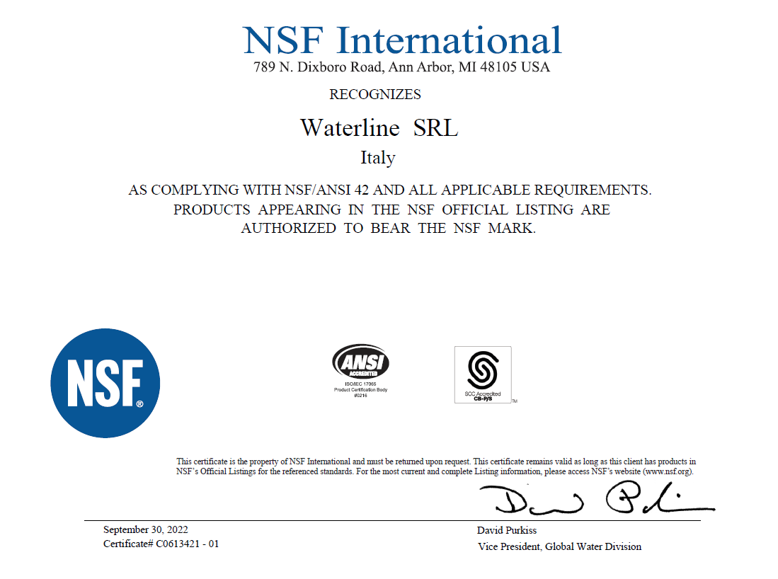 NSF certification for Oceano filters